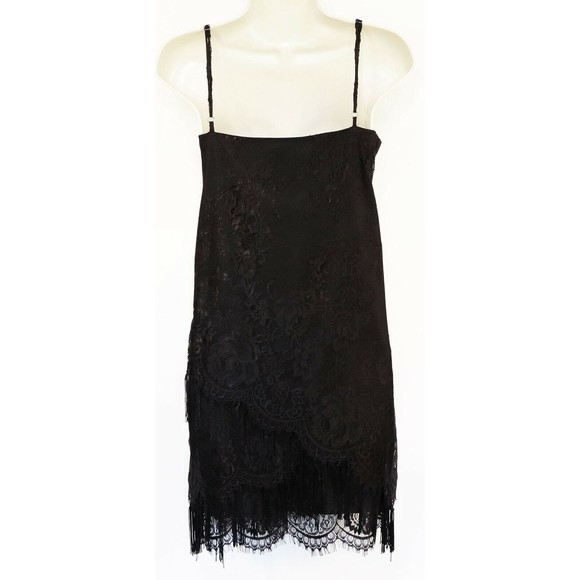 Sam Edelman Womens Bohemian Rhapsody Lace Dress Medium Fringe Flapper Black NEW - Picture 9 of 12